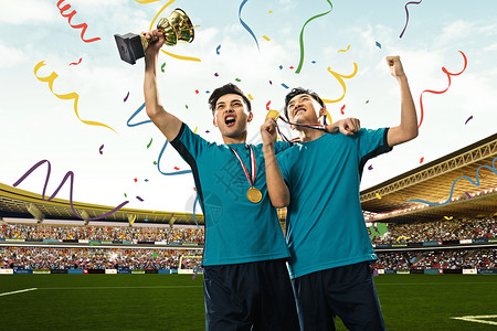 奖金牌足球运动员欢呼获奖背景