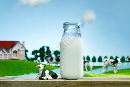 一瓶奶牛牛奶牧场背景