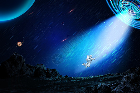 宇宙星空插画航天员在宇宙空间遨游背景