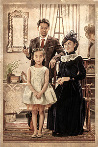 怀旧风格海报幸福家庭老照片背景