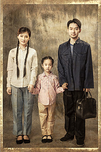 中国风格海报幸福家庭老照片背景