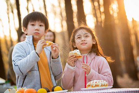 幸福家庭在户外野餐高清图片