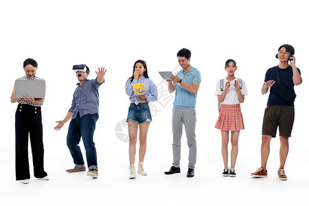 VR眼镜线条不同年龄的人使用电子产品娱乐背景