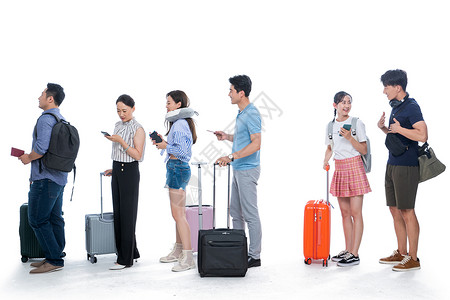 焦虑人群拿着行李排队等候的旅客背景