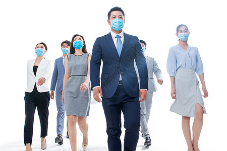 流感人群戴口罩的商务团队背景