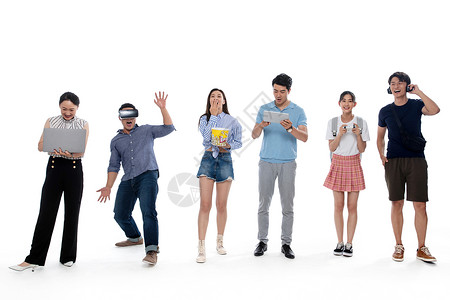 VR眼镜线条不同职业的人使用电子产品娱乐背景