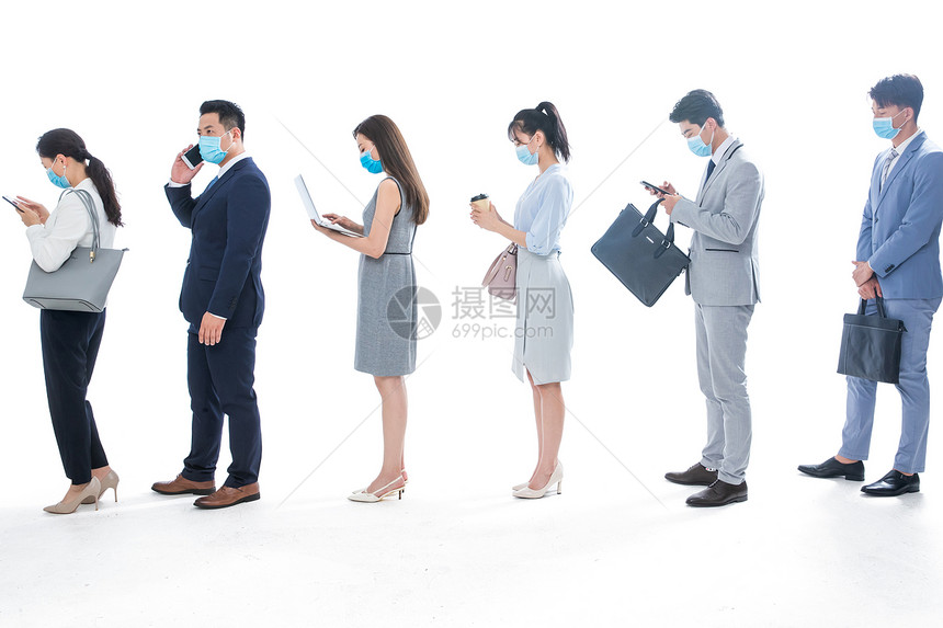 戴口罩排队的商务人士图片