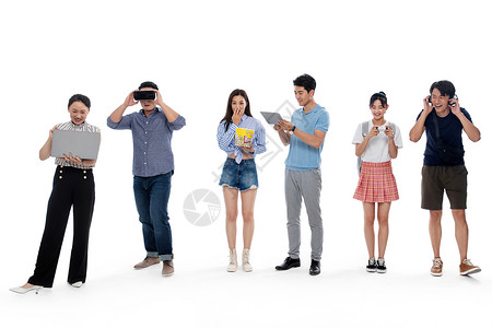 VR眼镜线条不同职业的人使用电子产品娱乐背景