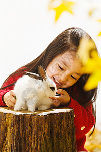 可爱萝莉小女孩和小兔子背景