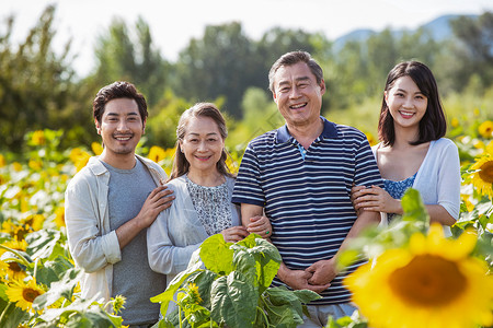 花海里的幸福家庭高清图片