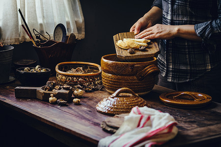 山珍美味厨师做饭背景