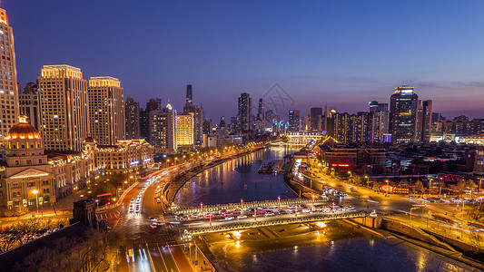 天津海河两岸夜景城市风光图片
