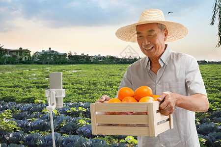农民在线直播销售水果快乐高清图片素材
