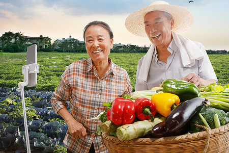 农民在线直播销售农产品东方人高清图片素材