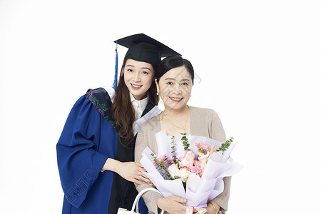 高材生庆祝研究生毕业的女学生和母亲背景