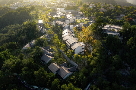 别墅山航拍杭州天屿山景区的中国风建筑群背景