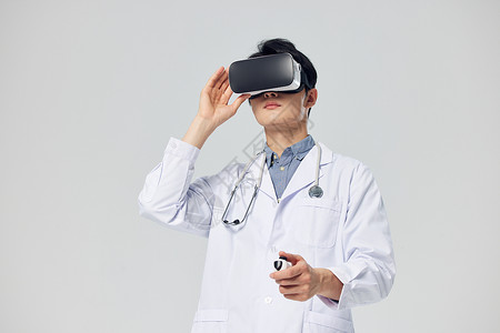 虚拟医疗穿白大褂戴着vr眼镜的医生形象背景
