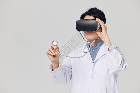 科技治疗戴着vr眼镜的医生背景