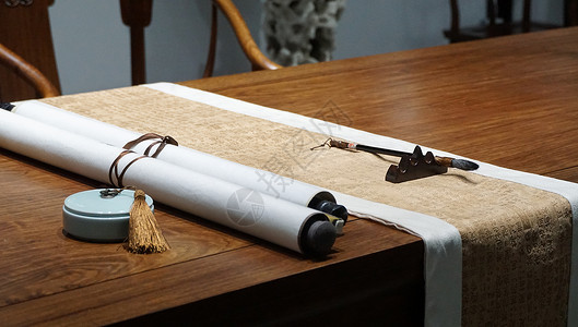 古典桌椅中国风古典书房笔墨纸砚背景