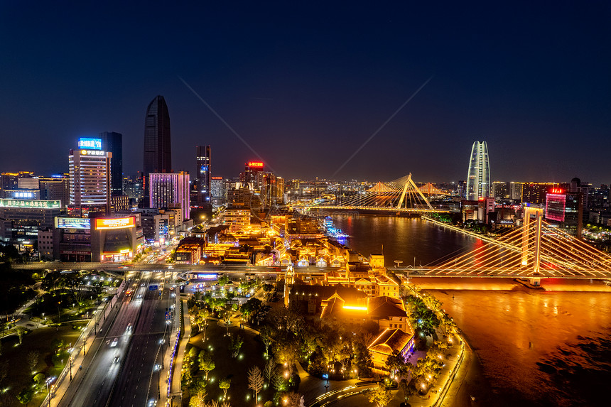 航拍宁波三江口两岸cbd建筑城市夜景图片