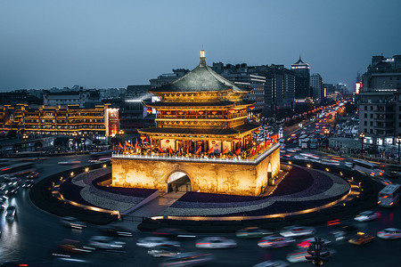 陕西西安市钟楼夜景背景图片