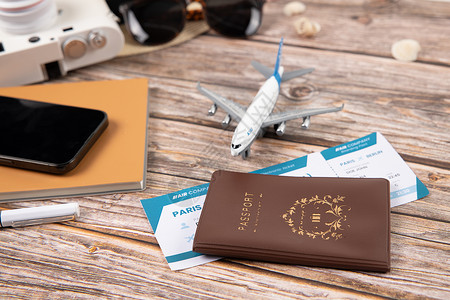 旅游环游世界境外旅行出国游玩机票护照静物背景