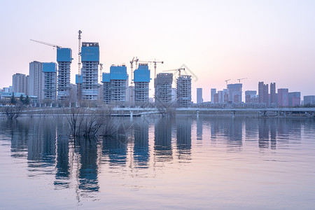 海边正在建设的房屋高楼海景房背景图片