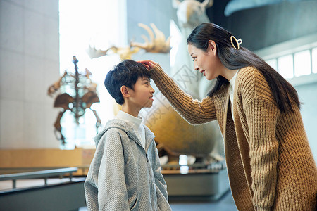雕塑展览母亲抚摸儿子的头背景