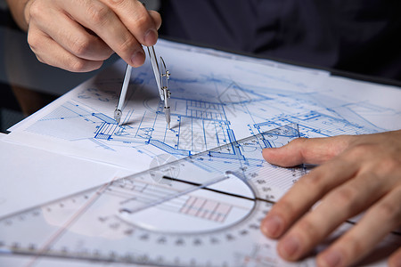 工程培训绘制施工工程设计图纸特写背景