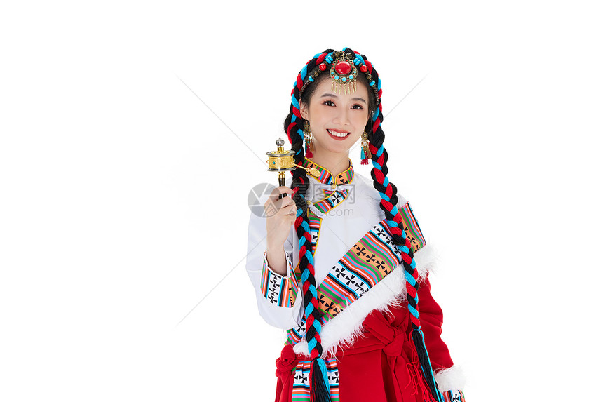转经轮的藏族女性形象图片