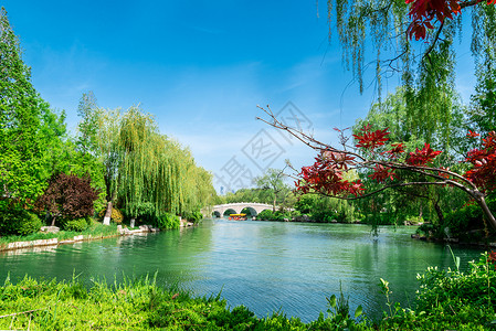 大明边城济南大明湖内春日景色背景