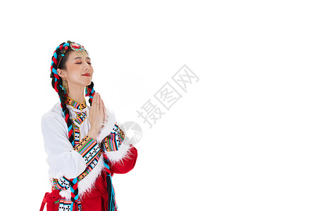 双手合十的藏族女性高清图片