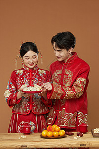 传统中式结婚新人形象背景图片