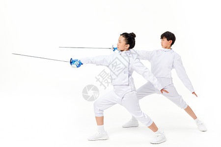 击剑儿童素材双人练习儿童击剑背景