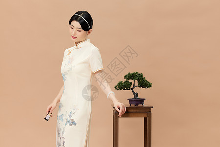 新中式旗袍淑女背景图片