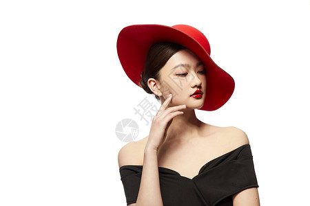小身材大容量红帽红唇气质女性背景