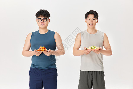 肥胖男性和肌肉男饮食对比背景图片