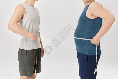 青年健身男性护腕绑带不同男性腰围对比背景