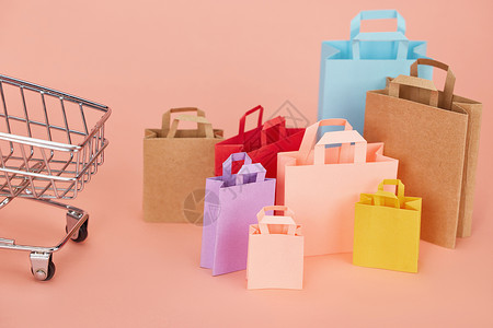 彩色购物袋静物一堆彩色的手提袋背景