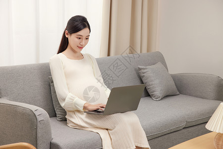 宝宝玩电脑在沙发上玩电脑的孕妇背景