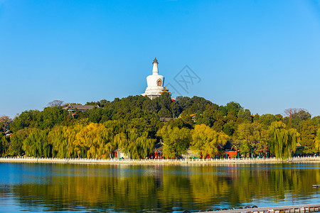 北京朝阳区公园初冬的北京北海白塔公园背景