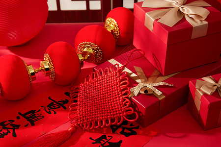 红色喜庆春节中国结背景图片