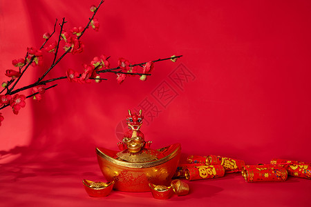 春节静物金元宝背景背景图片