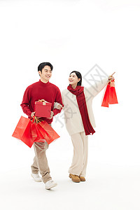 欢乐情侣新年购物背景图片