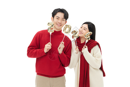 龙年春节幸福年幸福情侣手举数字2024背景