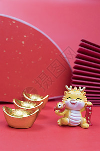 春节红色主题龙年展架龙年新春红色大气背景背景