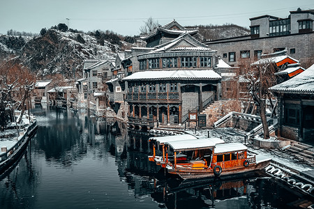 江南雪景北京古北水镇雪景背景