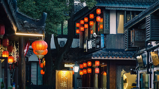古典中国风边框上海州桥老街夜景背景