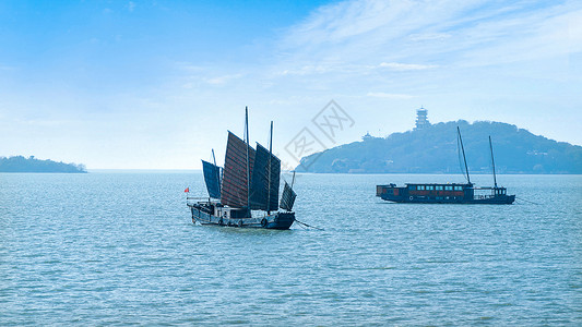 坐轮船无锡太湖风光背景