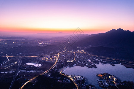 航拍夜景北京雁栖湖科学城背景